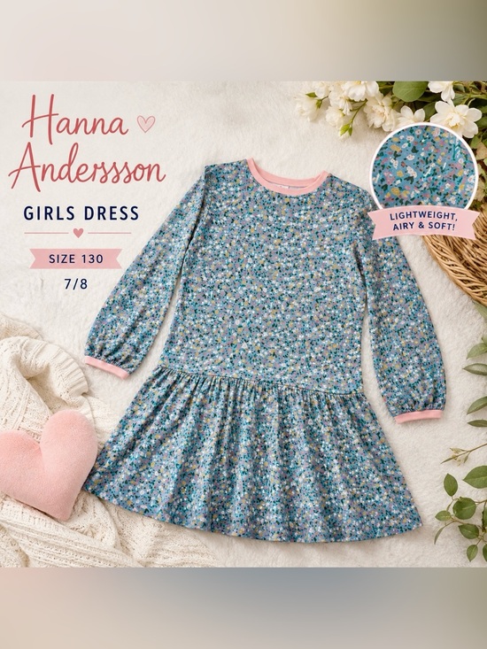 Hanna Andersson Other - Hanna Andersson Floral Long Sleeve Dress Girls Size 130(7/8)